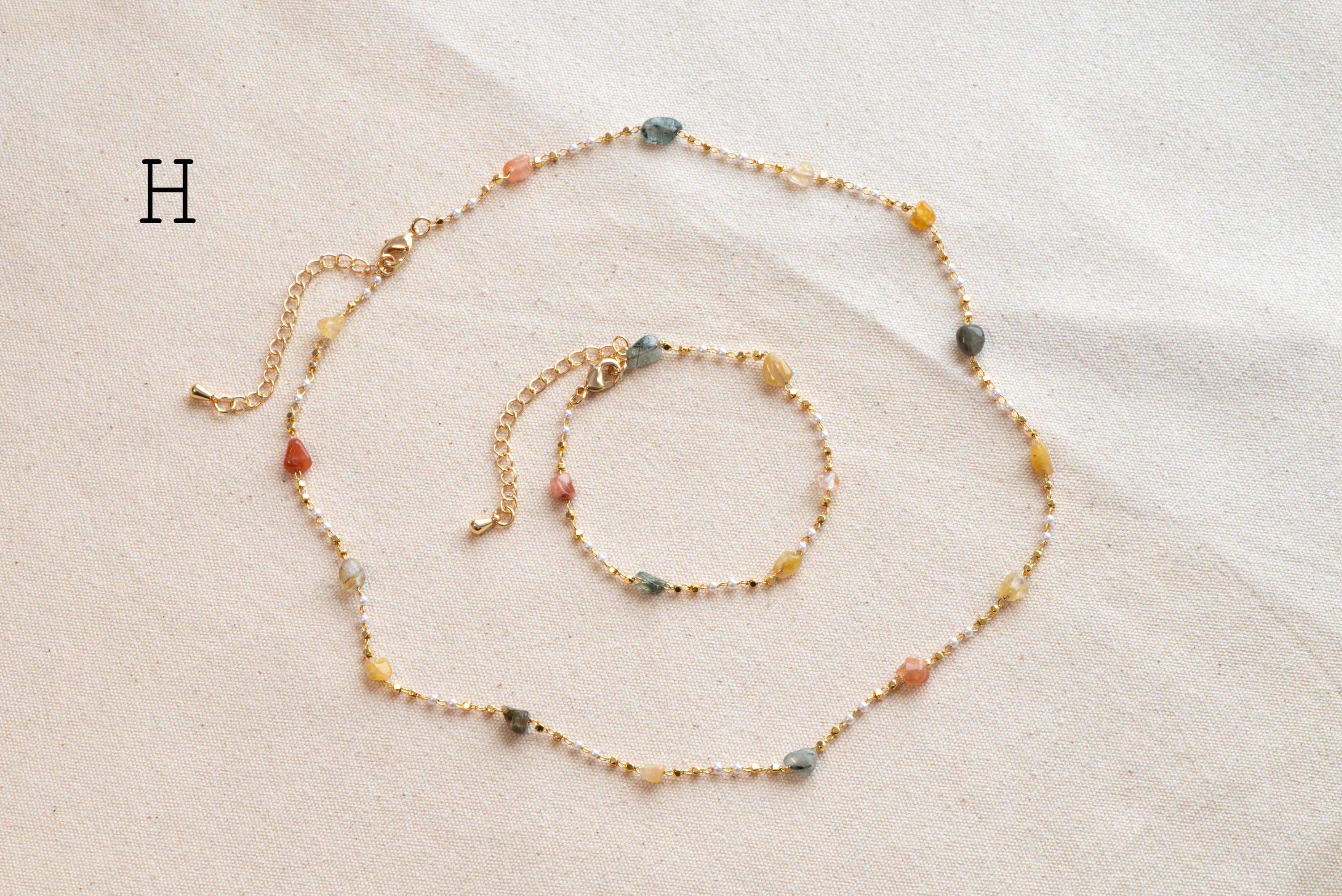 Natural Gemstone faux Pearl Chain Bracelet Necklace Anklet, Gold Beaded Jewelry, Minimalist Layering Chain, Jewelry Supplies (#LK-625)